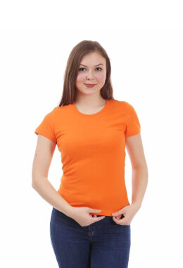 Оранжевая женская футболка с лайкрой